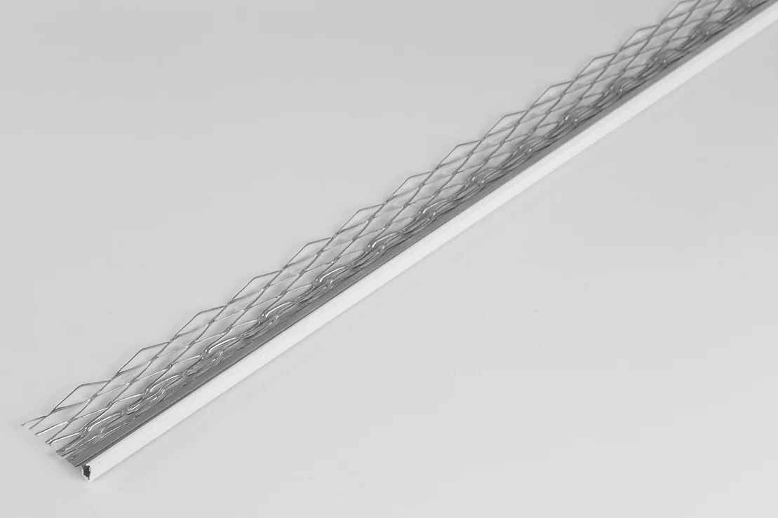 Profilé bas d'enduit avec jonc PVC, blanc, ép. 15 mm, long. 3 ml