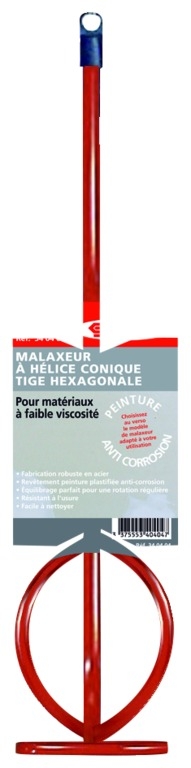 Malaxeur tige hexagonale a hélice conique, 400 x 80 mm