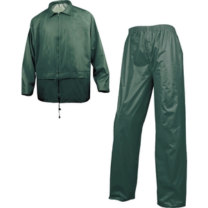 Ensemble de pluie en polyester (PVC), veste & pantalon, couleur vert