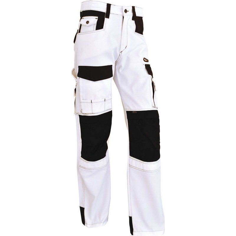 Pantalon homme extensible en coton et polyester, genouillères fournies, blanc
