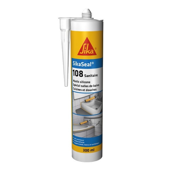 Mastic silicone anti-moisissures Sikaseal 108 sanitaire, cartouche de 300 ml
