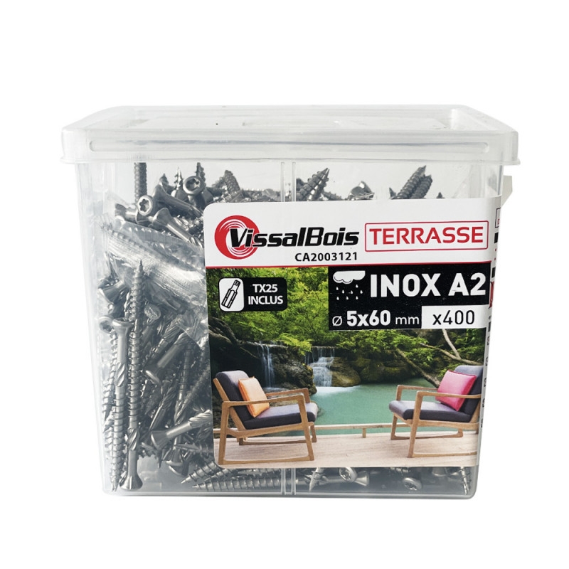 Vis inox pour terrasse bois, 5 x 60 mm, seau de 400 vis