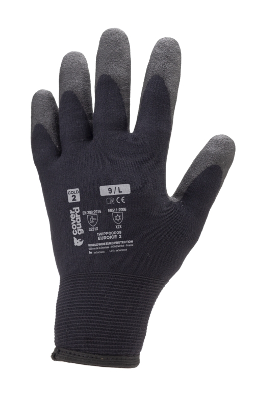 Gants d'hiver déperlant en PVC HPT, couleur noir taille 7 à 11