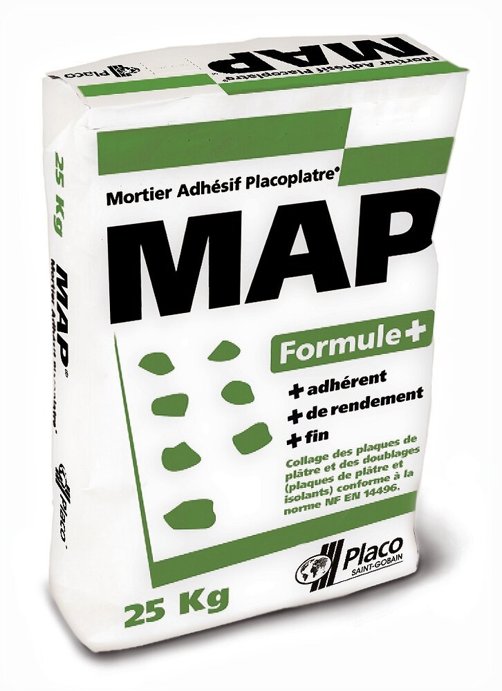 Mortier adhésif Placoplatre MAP formule +, sac de 25kg