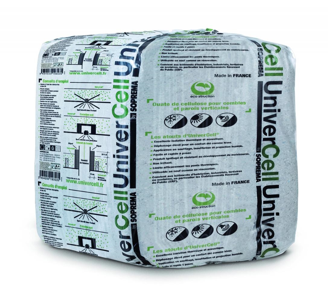 Ouate de cellulose pour isolation de combles perdus, sac de 12,5 kg