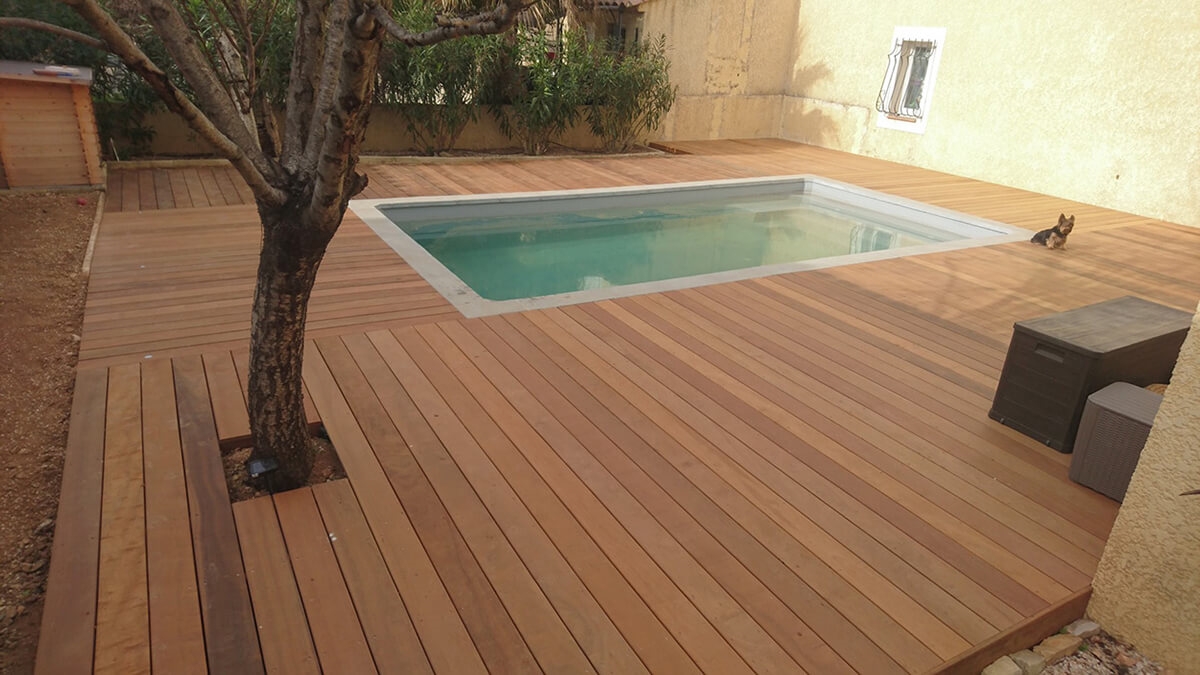 Lame de terrasse en bois exotique Itauba, couleur brun jaune, Sect. 14 x 2 cm