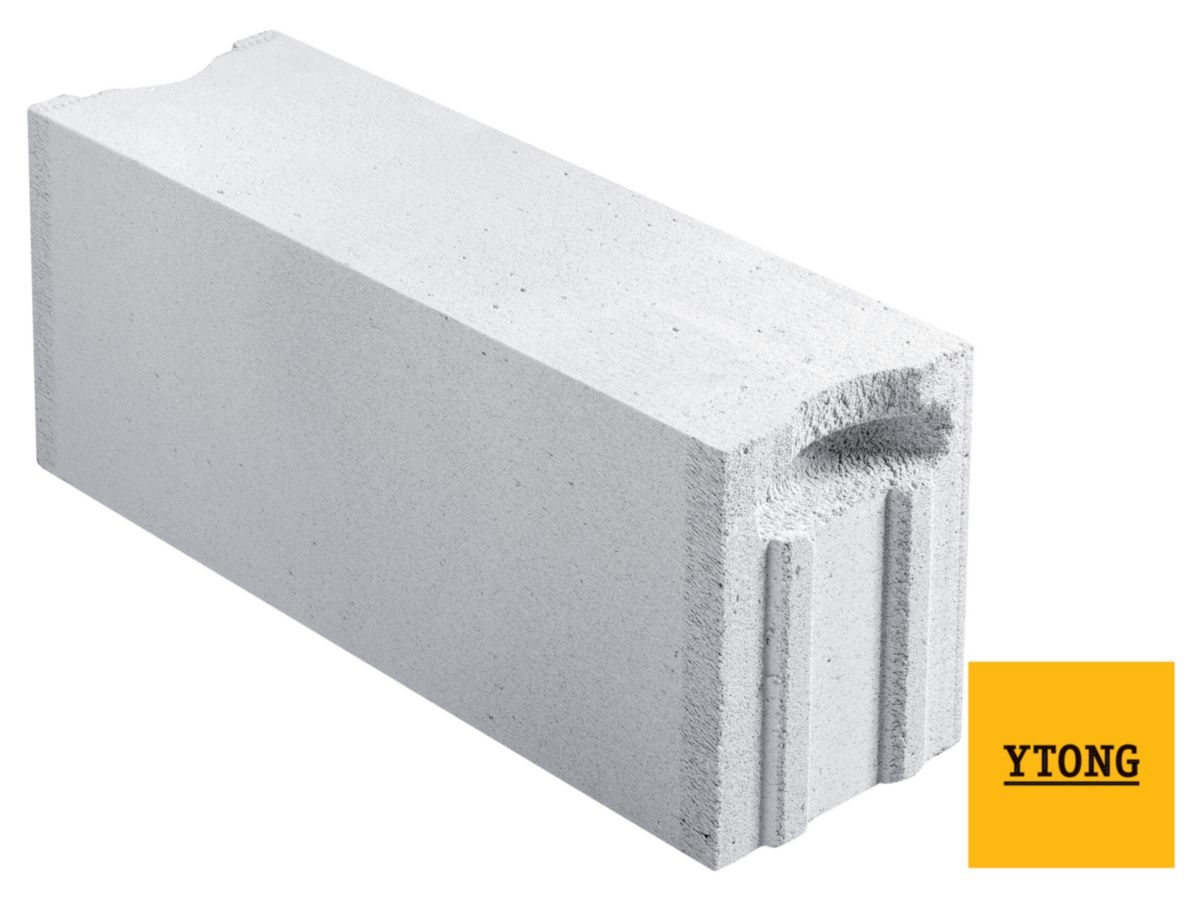 Bloc béton cellulaire plein compact 20, long. 62,5 x larg.20 x ht.25 cm, r=1,82