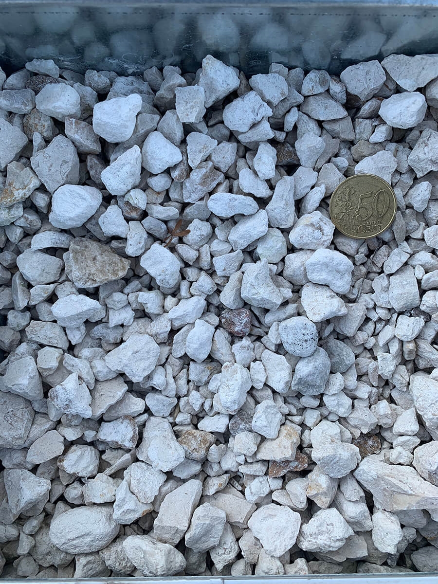 Gravillon décoratif, couleur blanc calcaire, calibre 8 - 14 mm