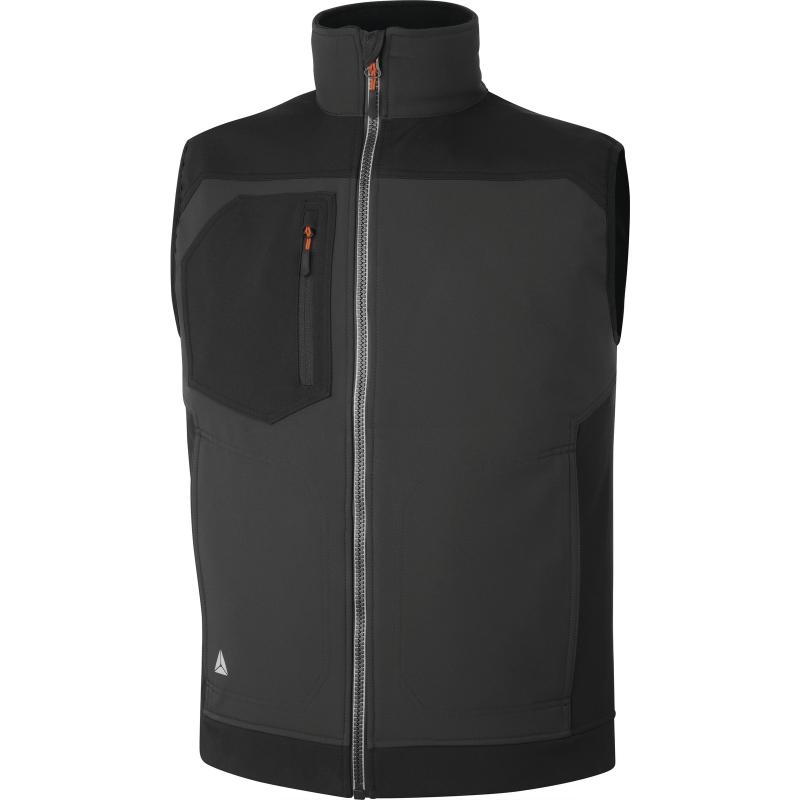 Gilet Softshell (tissu déperlant) en polyester, couleur gris/noir