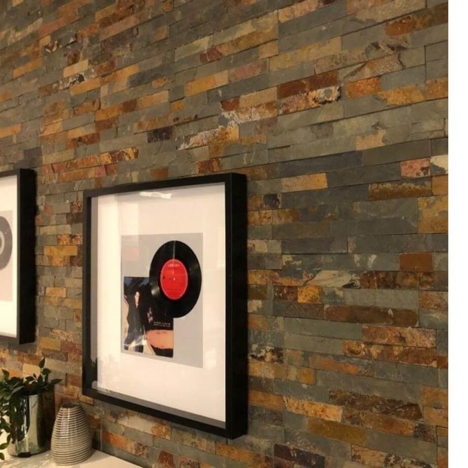 Plaquette en pierre naturelle ardoise multicolore, forme Z, L55xl15xep.1,5 à 2.5