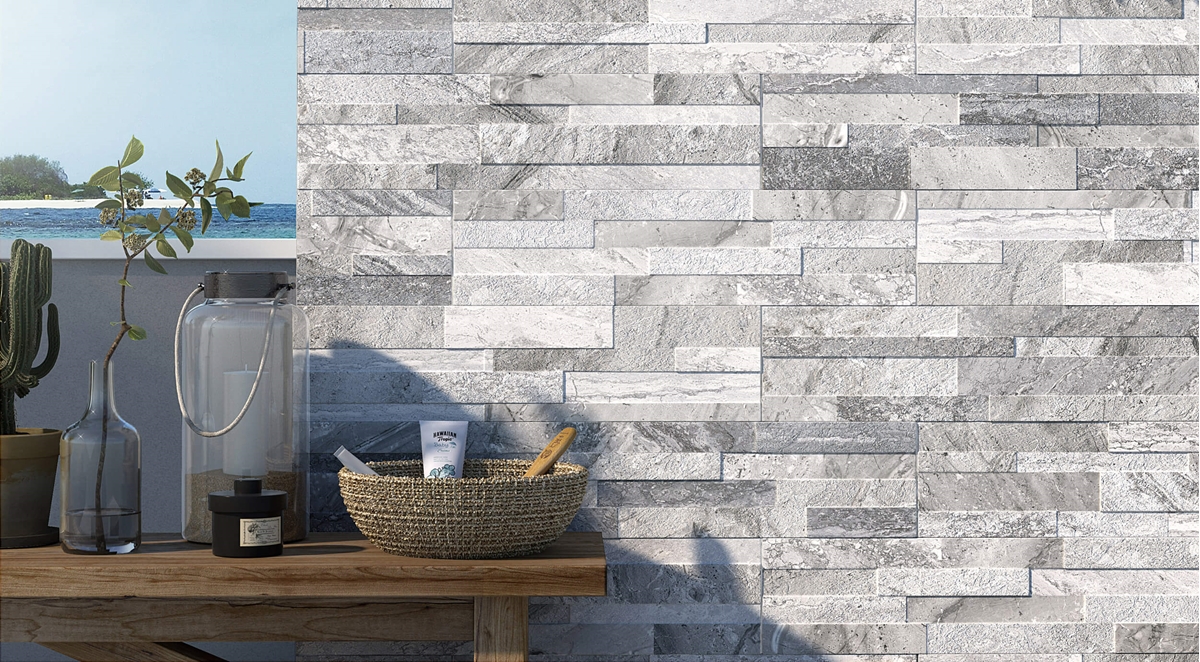 Parement en carrelage, effet marbre, série Gioia, nuances de gris