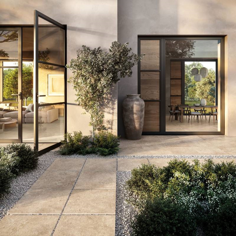 Carrelage extérieur, imitation travertin,  Série Astrum, couleur beige