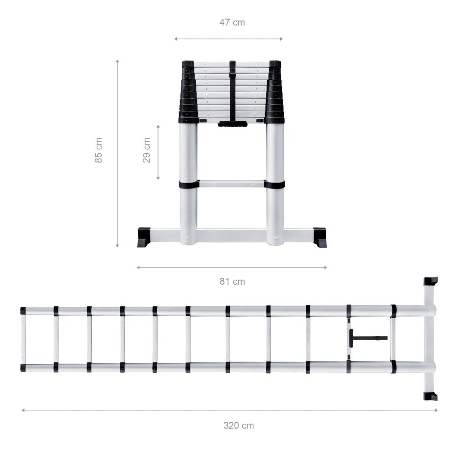 Echelle téléscopique en aluminium, de 85 à 320 cm, 10 marches