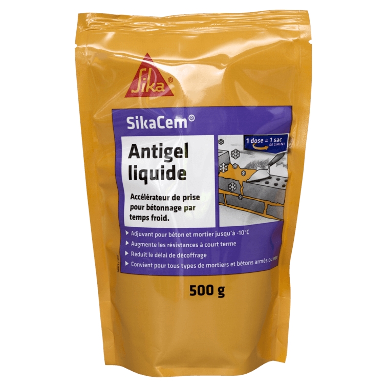 Accélérateur de durcissement pour béton et mortier Sikacem antigel, sachet de 0,