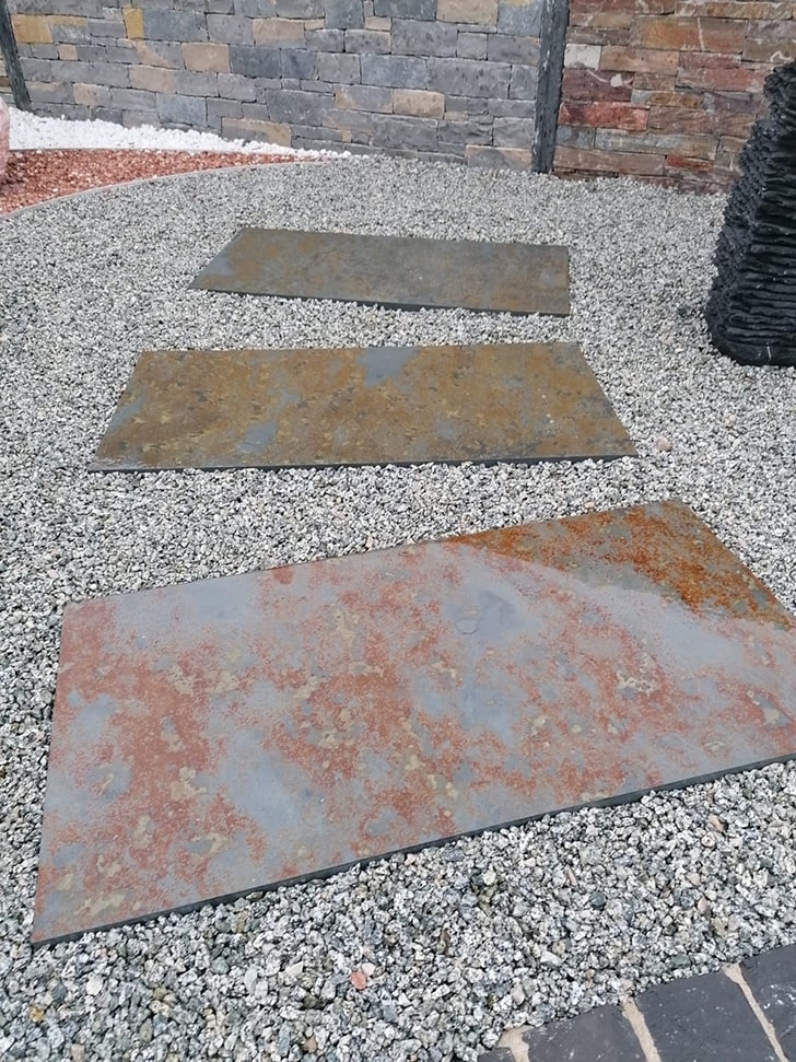 Pas japonais en ardoise, aspect corten, L.100 x l.50 x 3 cm