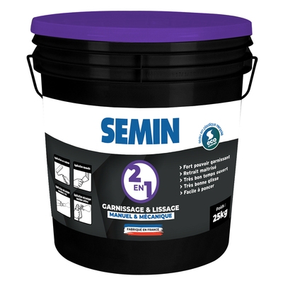 Enduit de garnissage et de lissage 2 en 1 Semin, Seau de 25 kg
