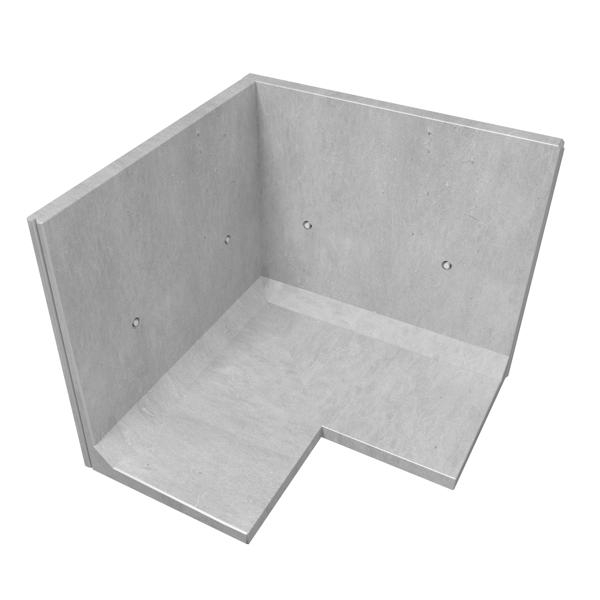 Mur d'angle en béton armé pour soutènement, format L, monobloc