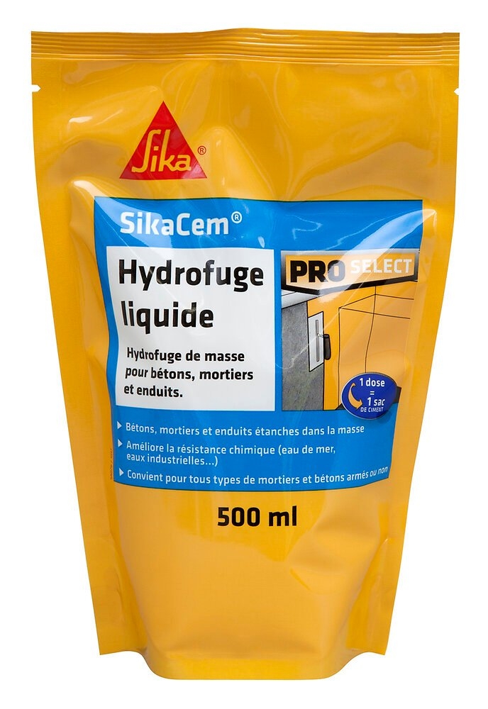 Hydrofuge liquide pour béton et mortier Sikacem, sachet de 0,5L