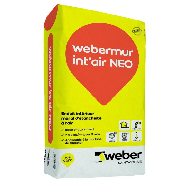 Enduit d’étanchéité à l’air mural pour l’intérieur Weber int’air NEO, Sac 25 kg