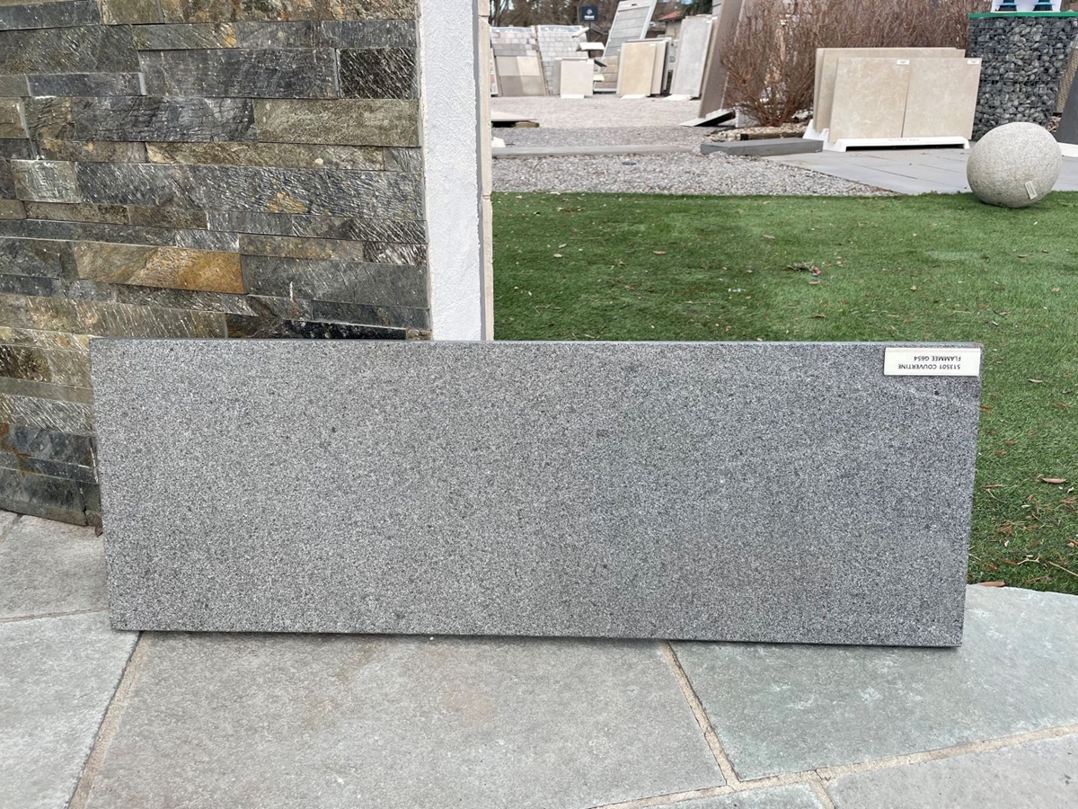 Couvertine en pierre naturelle, granit G654 flammée, plate, L.100 x l. 30 x ép.3