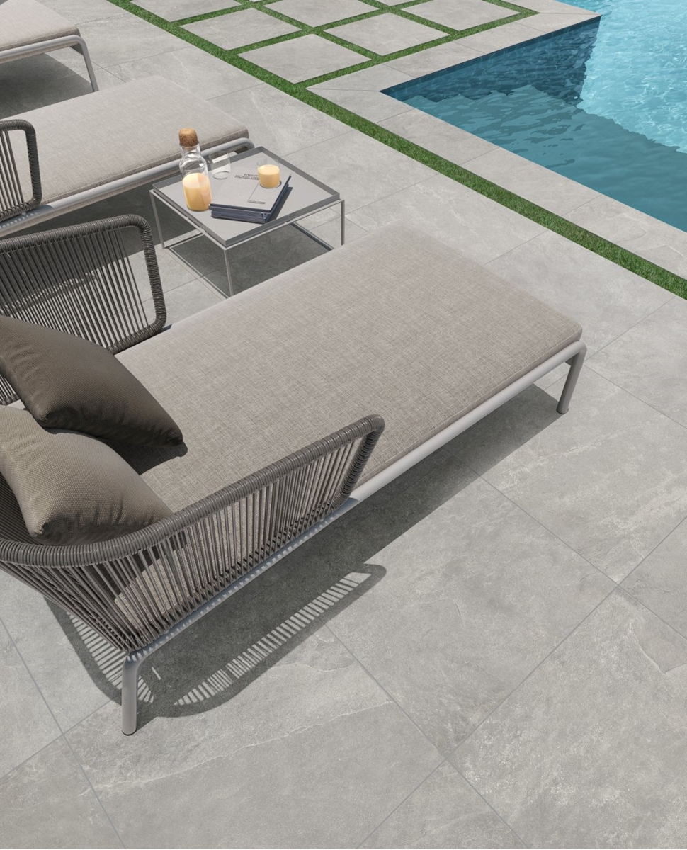 Carrelage extérieur, série Ground, couleur gris, L.60 x l.60 x ép.2 cm