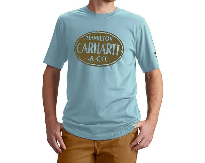 T-shirt Carhartt, manches courtes, couleur bleu ciel, logo poitrine
