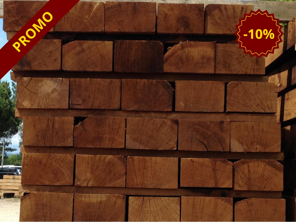 Traverse paysagère en chêne traité classe 4, 3 à 4 arêtes vives, section 10 x 20