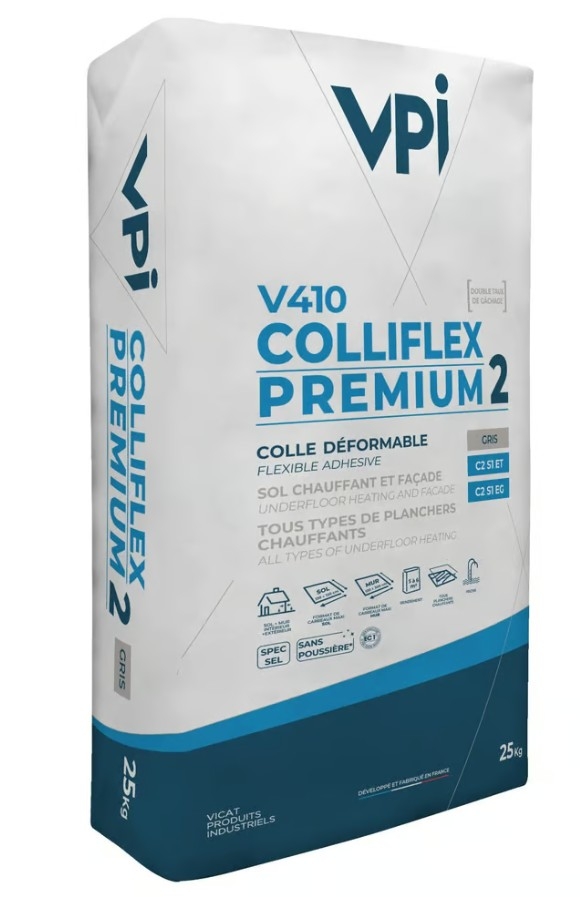 Colle a carrelage et pierre (compatible plancher chauffant), V410 gris