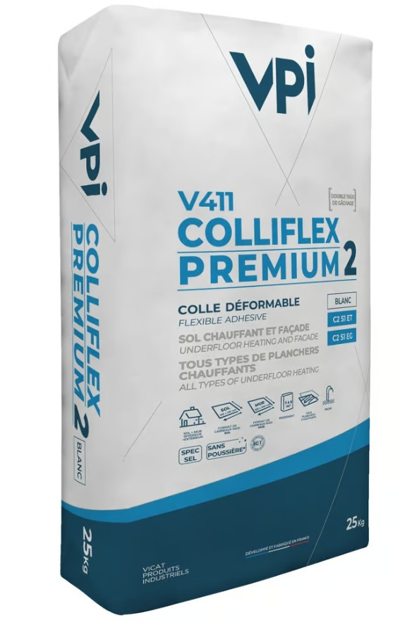 Colle a carrelage et pierre (compatible plancher chauffant), V411 blanc