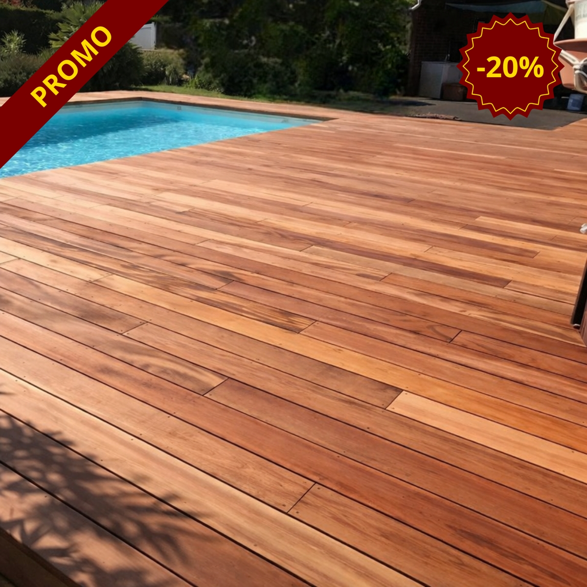 Lame de terrasse en bois exotique Muiracatiara, tigré, Sect. 21 x 145 mm