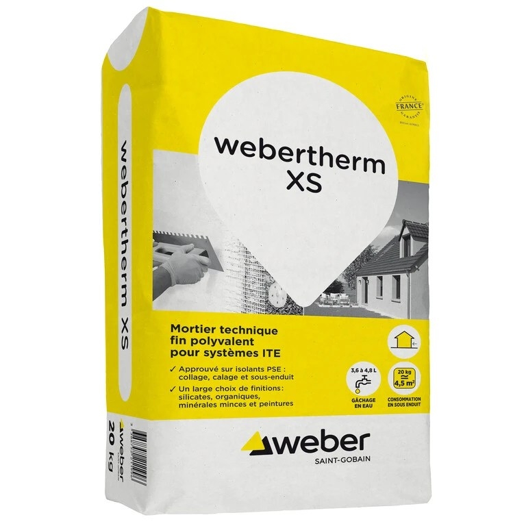 Colle et sous enduit pour ITE, Webertherm XS, blanc, sac de 20 kg