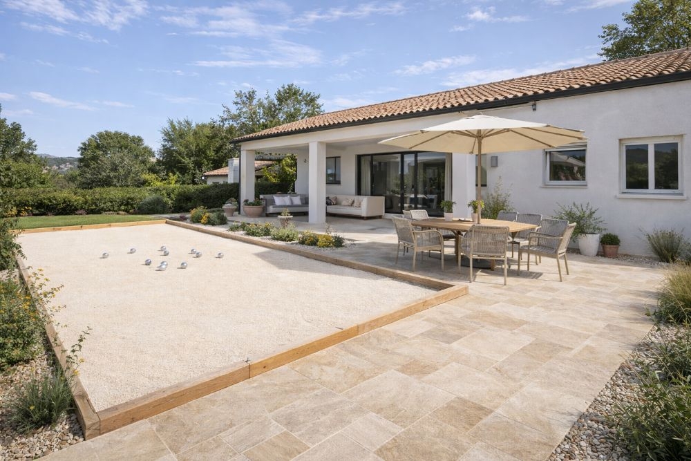 Terrain de pétanque en kit, 50 m2, sable couleur crème