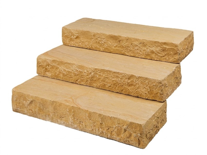 Bloc marche en grès d'inde kandla, sable, faces clivées, L.100 x l.35 x ép.15 cm