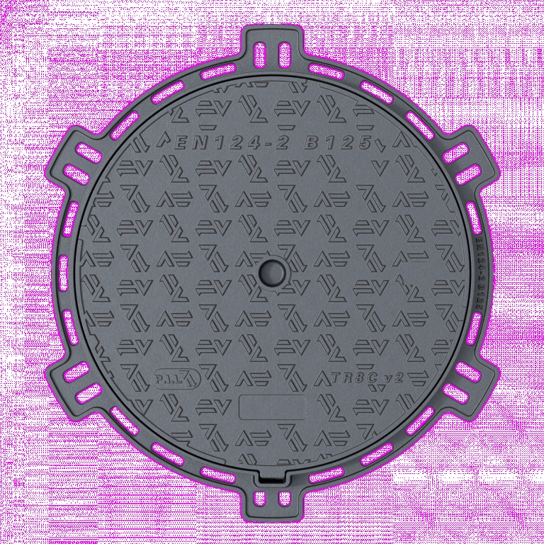 Regard de trottoir à cadre rond, fonte noire, B125, diamètre 80 cm