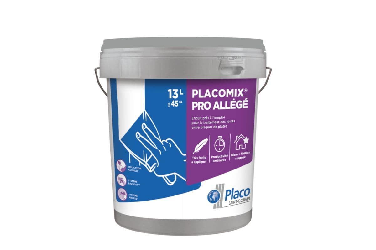 Enduit pour joint prêt à l'emploi placomix allégé blanc, seau de 17 kg