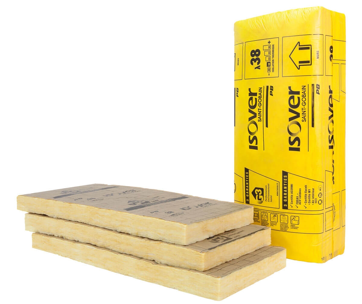 Laine de verre pour cloison, PB38 revêtu, panneaux