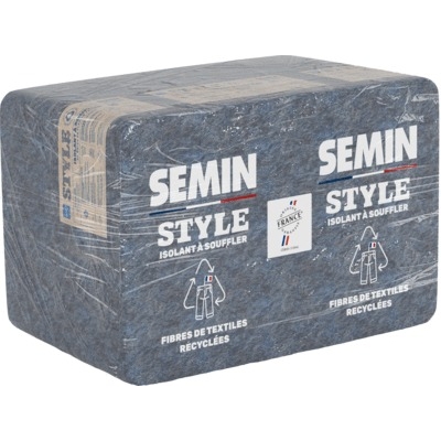 Isolant style pour comble en fibres textiles recyclées, à souffler, sac 12,5kg