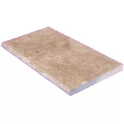 Margelle travertin mixte beige vieillie 61x33x3 cm nez arrondi