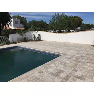 Pavé Travertin Mixte Beige vieillie, L.10 x l.10 x ép.3 cm