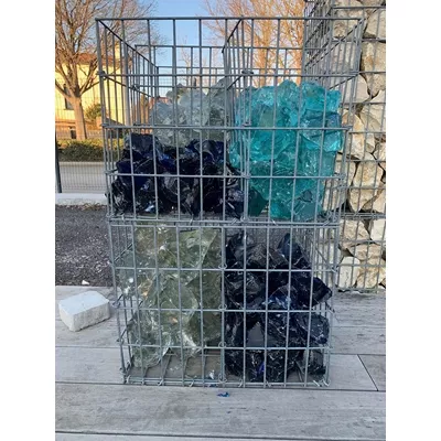 Pierre en verre bleu transparent pour gabion ou décoration