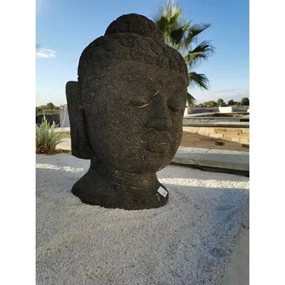 Statue tête Bouddha en pierre de lave
