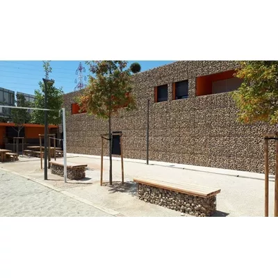 Banc en gabion en kit avec assise en bois mélèze