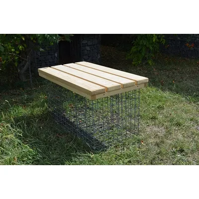 Banc en gabion en kit avec assise en bois mélèze