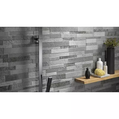 Parement effet piere naturelle en carrelage, série Cubics, couleur gris