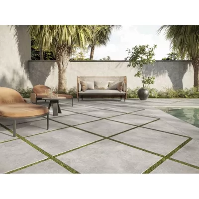 Carrelage extérieur grès cérame, aspect béton, 80x80 cm, couleur gris, ép. 2 cm