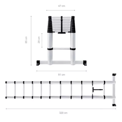 Echelle téléscopique en aluminium, de 85 à 320 cm, 10 marches