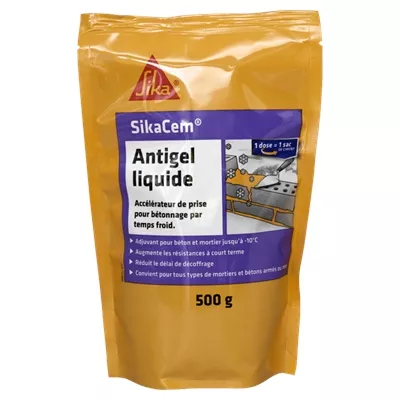 Accélérateur de durcissement pour béton et mortier Sikacem antigel, sachet de 0,