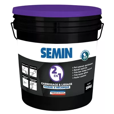 Enduit de garnissage et de lissage 2 en 1 Semin, Seau de 25 kg