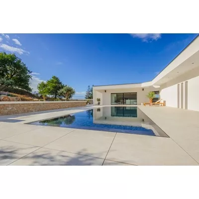 Carrelage extérieur rectifié aspect béton, couleur beige, L.100 x l.100 x ép.2cm