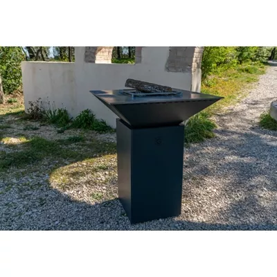 Brasero en aluminium gris anthracite, double cuve, L.74 x l. 74 x ht. 90 cm
